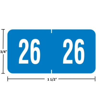 Tab 92000 year label 92026, 2026 Blue, 3/4 inch by 1-3/4 inch, polylaminated, 500 per roll.
