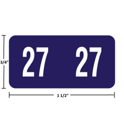 Tab 92000 year label 92027, 2027 Purple, 3/4 inch by 1-3/4 inch, polylaminated, 500 per roll.