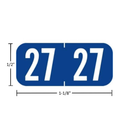 TAB A1287 year label A1287-27-T3, 2027 Purple, 1/2 inch by 1-1/8 inch, matte vinyl, 500 per roll.