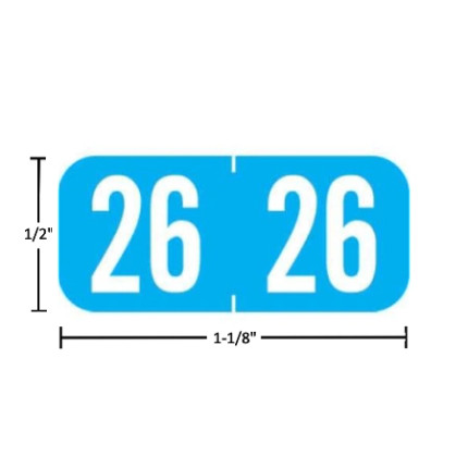 TAB A1287 year label A1287-26-T3, 2026 Blue, 1/2 inch by 1-1/8 inch, matte vinyl, 500 per roll.