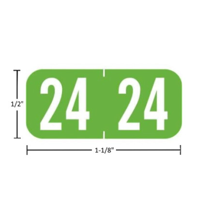 TAB A1287 year label A1287-24-T3, 2024 Light Green, 1/2 inch by 1-1/8 inch, matte vinyl, 500 per roll.