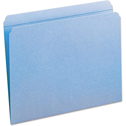 Light blue letter-size straight-cut file folder standing slightly open