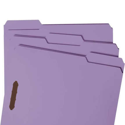Stack of three lavender letter-size fastener file folders with reinforced 1/3-cut top tabs.