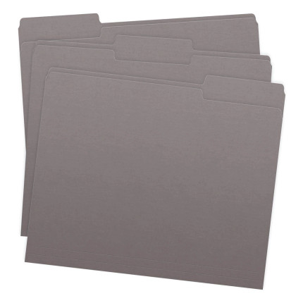 Gray Top Tab File Folders, Letter Size, 1/3-Cut Tabs, 11 pt, 100/Box (S-30503-GRY)