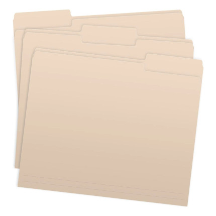 Manila Letter-Size Top Tab File Folders, 11-Point, 1/3-Cut Tab, 100/Box