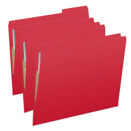Red Top Tab File Folders with 2 Fasteners, Letter Size, 1/3-Cut Tabs, 11 pt, 50/Box (S-30503-RED-13)