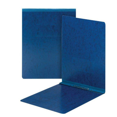 Dark blue Smead PressGuard report covers, one shown closed and one open displaying the top metal prong fastener