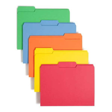 Smead 11943 assorted color top tab file folders, letter size, 1/3-cut assorted tabs, box of 100