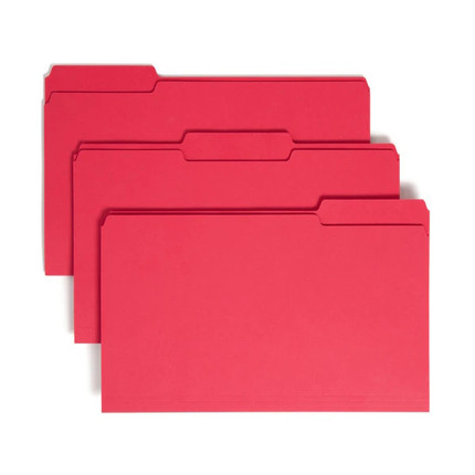 Smead 17743 red top tab file folders, legal size, 1/3-cut assorted tabs, box of 100