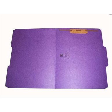 Open purple letter-size file folder with one metal fastener in position 1 on the right interior panel, reinforced 1/3-cut top tab, Smead 13034-F1.