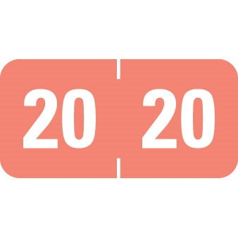 Pink 2020 year label with white numbers in a wraparound center-slit design for file folder tabs