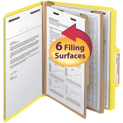 Smead Classification File Folders, 2 Dividers, 2" Expansion, Letter Size, Yellow, 10/Box