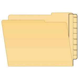 Illustration of a manila file folder with Tabbies Extenda-Folder Strip applied, showing the 1/2 inch tab extension and undercut design.