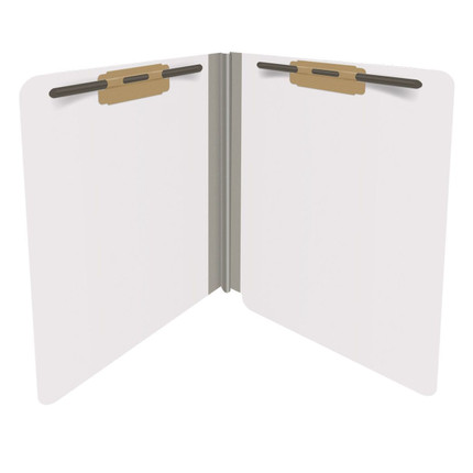 End Tab Econo Pressboard Folders with Fasteners, Letter Size, White, 18pt Stock, 2" Expansion (25/Box), Open