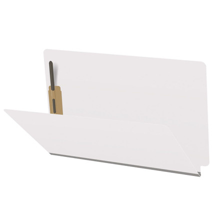 White legal-size end tab pressboard fastener folder showing 2 inch expansion and interior fastener