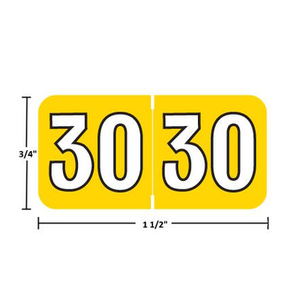 Colwell-compatible COYM-30 year label, yellow, 3/4 x 1-1/2, laminated wrap-around, USA.