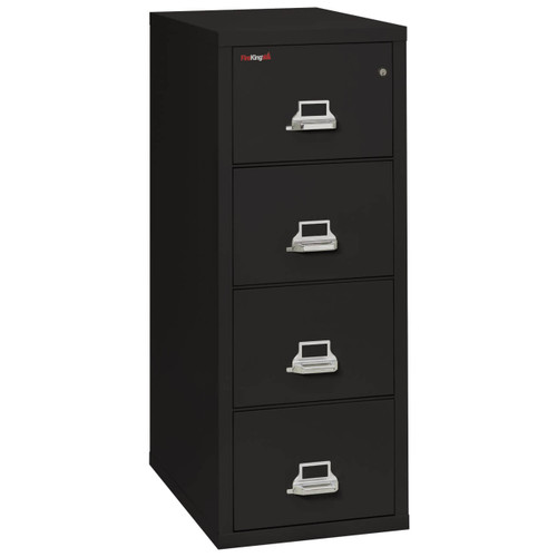 4-Drawer FireKing Vertical File Cabinet, Legal Size, Arctic White Finish – Drawer Open Showing Files