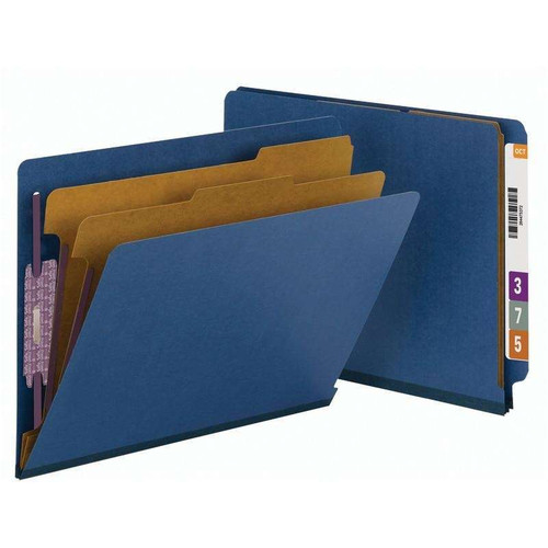 Smead End Tab Classification Folders, 2 Dividers, Letter Size, 25pt Pressboard, Dark Blue, 10/Box (26784)