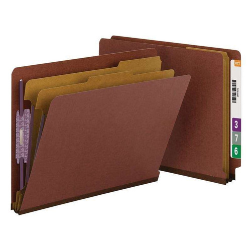 Smead End Tab Classification Folders, 2 Dividers, Letter Size, 25pt Pressboard, Red, 10/Box (26860)