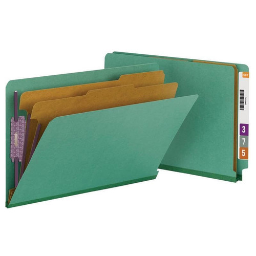 Smead End Tab Classification Folders, 2 Dividers, Legal Size, 25pt Pressboard, Green, 10/Box (29785)