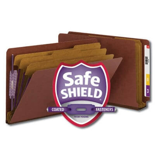 Smead End Tab Classification Folders, 3 Dividers, Legal Size, Red, 10/Box