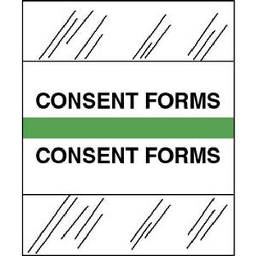 Medical Chart Index Tabs, Consent Forms, Lt Green, 1/2 x 1-1/4, 100/Pk (54552)