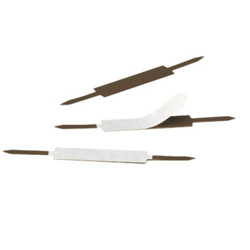 Brown Smead self-adhesive fasteners with a 1-inch capacity, shown with protective backing partially removed - Item 68210