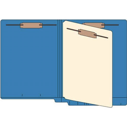 Classification Folders, End Tab, Letter Size, 3/4" Exp, 4 Fasteners, 1 Divider, 14pt Dark Blue, 25/Bx