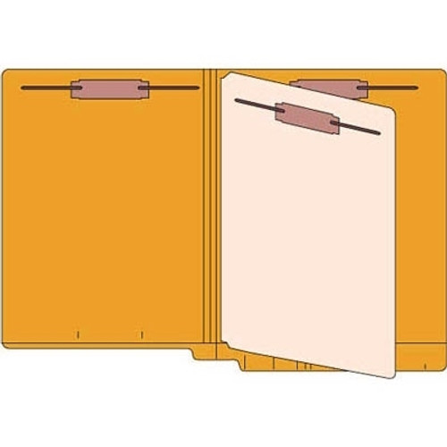 Classification Folders, End Tab, Letter Size, 3/4" Expansion, 4 Fasteners, 1 Divider, 11pt Goldenrod, 25/Box