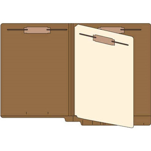 Classification Folders, End Tab, Letter Size, 3/4" Exp, 4 Fasteners, 1 Divider, 14pt Brown, 25/Bx