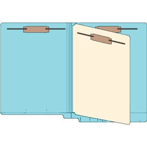 Classification Folders, End Tab, Letter Size, 3/4" Exp, 4 Fasteners, 1 Divider, 11pt Blue, 25/Bx
