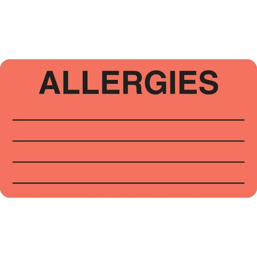 Allergy Labels, Allergies, 3-1/4 x 1-3/4, Fl. Red, 500/RL (ARD1630)
