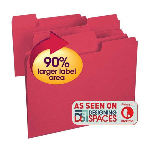 Smead SuperTab File Folder 11983, Oversized 1/3-Cut Tab, Letter, Red, 100/Box