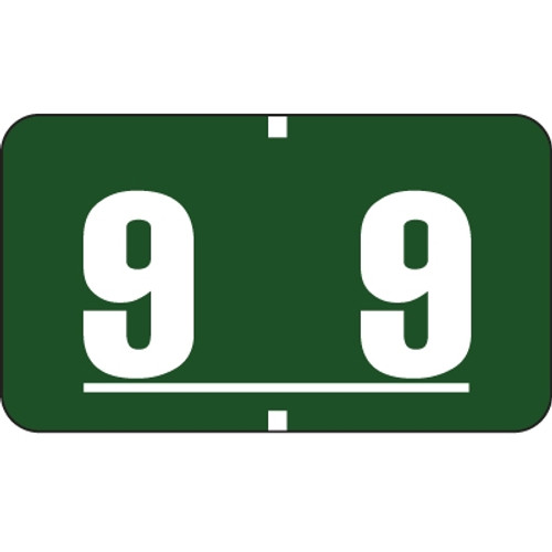 Brunswick Numeric Label, 1-5/8"W x 15/16"H,  Number 9, Dark Green, 250/RL, DD0109