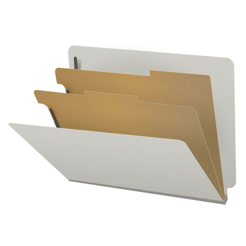 End Tab Classification Folders, 2 Dividers, Letter Size, Type III Pressboard, Gray, 10/Box (DV-S42-26-3GRY)