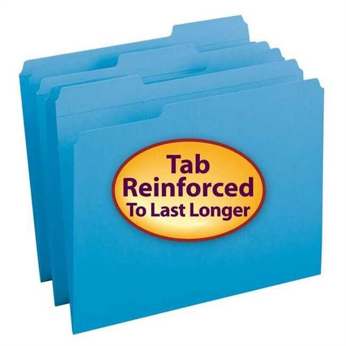Smead File Folder, Reinforced 1/3-Cut Tab, Letter Size, Blue, 100/Bx (12034)
