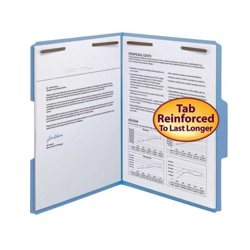 Smead Fastener File Folder, 2 Fasteners, Reinforced 1/3-Cut Tab, Letter Size, Blue, 50/Box