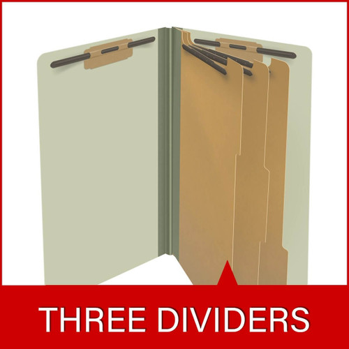 End Tab Pressboard Classification Folders, 3 Dividers, Legal Size, Type III Gray/Green, 10 per Box