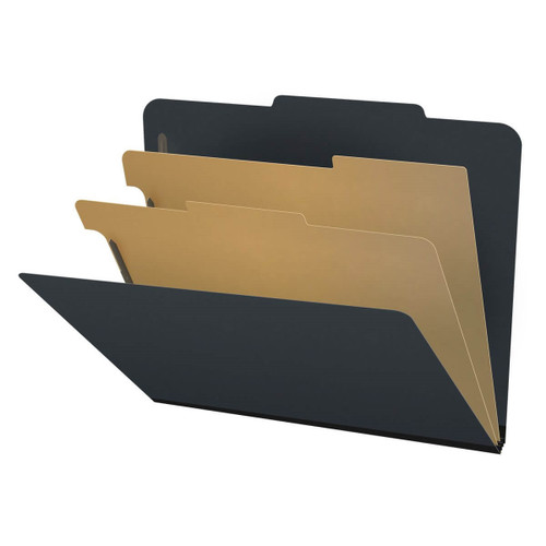 Pressboard Classification Folders, 2/5-Cut, Letter Size, 2" Exp, 2 Dividers, Type III Blac, 10/Box