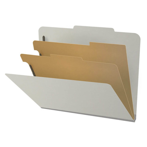 Pressboard Classification Folders, 2/5-Cut, Letter Size, 2" Exp, 2 Dividers, Type III Gray, 10/Box