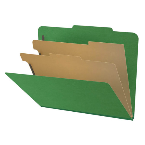 Pressboard Classification Folders, 2/5-Cut, Letter Size, 2" Exp, 2 Dividers, Type III Moss Green, 10/Box