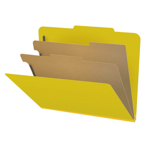 Pressboard Classification Folders, 2/5-Cut, Letter Size, 2" Exp, 2 Dividers, Type III Yellow, 10/Box
