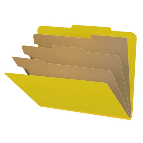 Pressboard Classification Folders, 2/5-Cut, Letter Size, 3" Exp, 3 Dividers, Type III Yellow, 10/Box