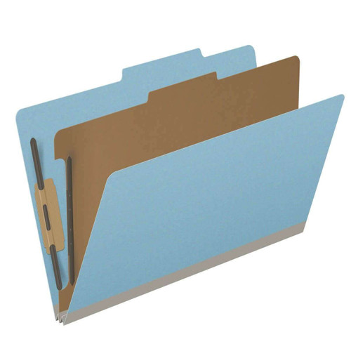 Pressboard Classification Folders, 2/5-Cut, Legal Size, 2" Exp, 1 Divider, Type III Blue, 10/Box