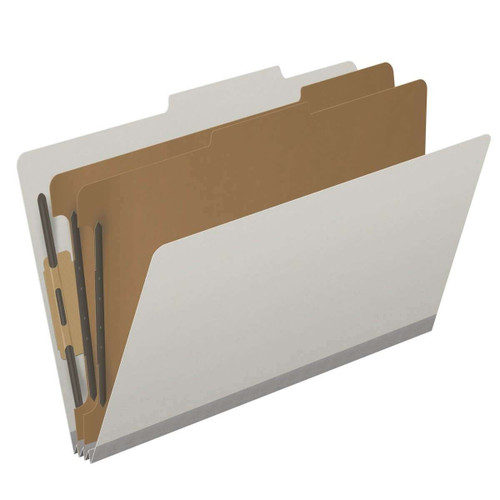 Pressboard Classification Folders, Top Tab, Legal Size, 2" Exp, 2 Dividers, Type III Gray, 10/Box