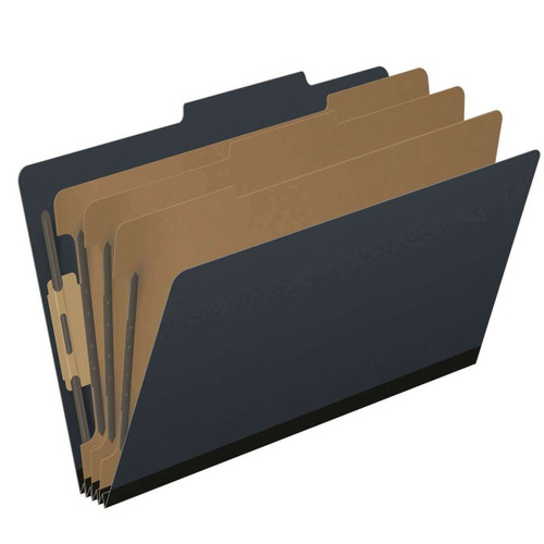 Pressboard Classification Folders, 2/5-Cut, Legal Size, 3" Expansion, 3 Dividers, Type III Black, 10/Box