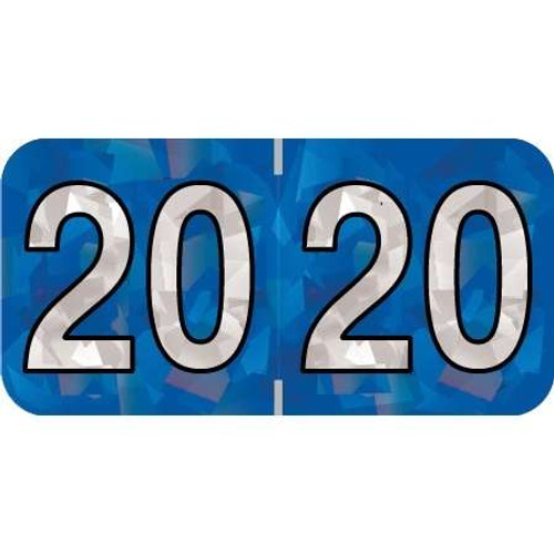 PMA Compatible Year Labels, 2020, Holographic Blue, 3/4 x 1-1/2, 500/RL