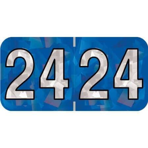 PMA Compatible Year Labels, 2024, Holographic Blue, 3/4 x 1-1/2, 500/RL