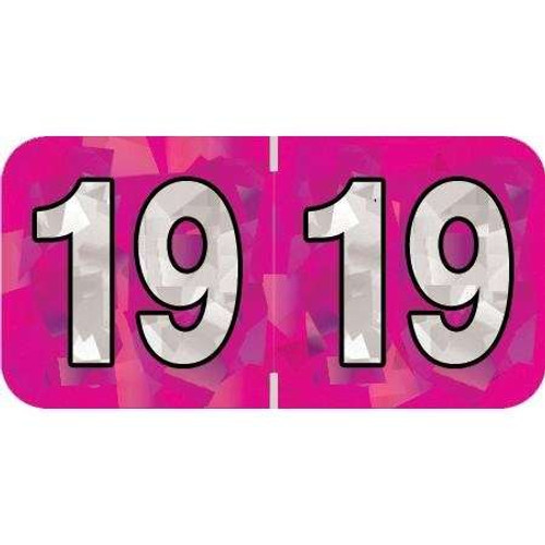 PMA Compatible Year Labels, 2019, Holographic Fuchsia, 3/4 x 1-1/2, 500/RL