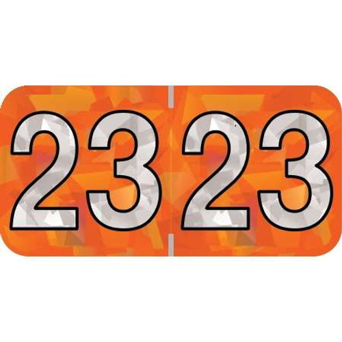 PMA Compatible Year Labels, 2023, Holographic Orange, 3/4 x 1-1/2, 500/RL